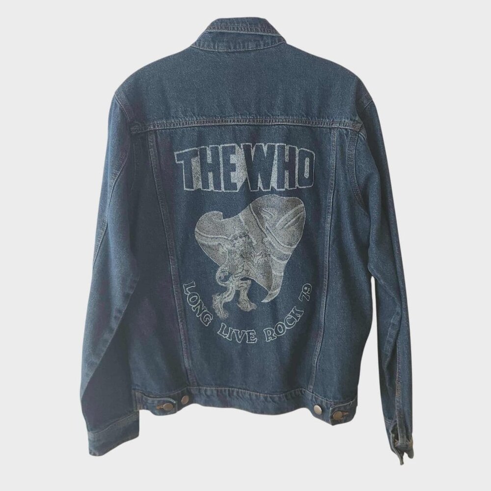 The Who‎ Denim Jacket Long Live Rock Band Logo Official Blue Unisex Medium NEW
